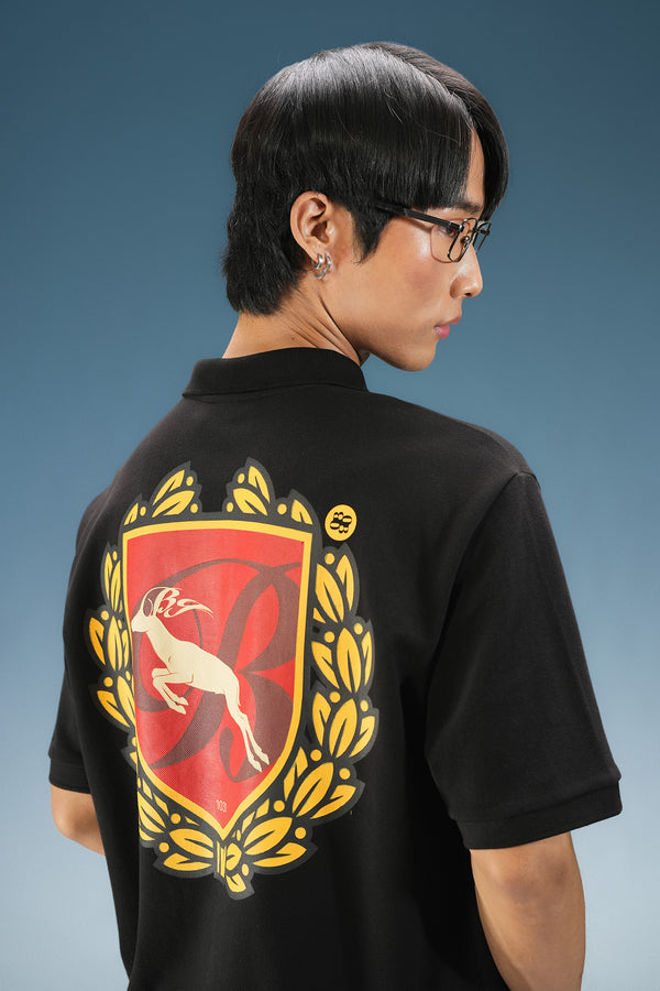 Black Noble Stag Polo T-Shirt