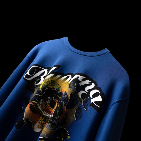 Blue premium oversized long-sleeve t-shirt with screen print