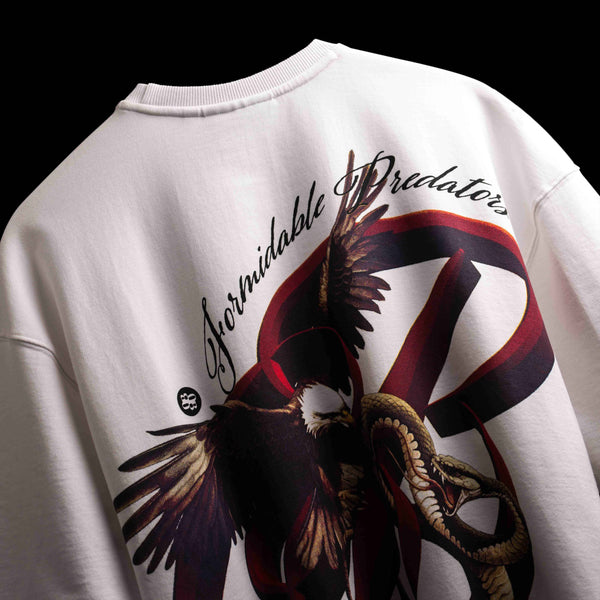 White premium oversized t-shirt with Feather and Fang print