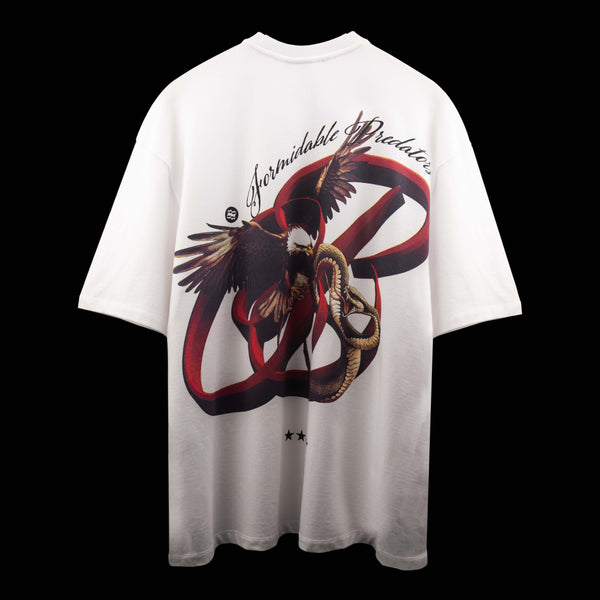 White premium oversized cotton t-shirt statement print Fang