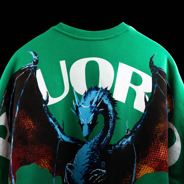 Luxury oversized green tee with puff dragon design