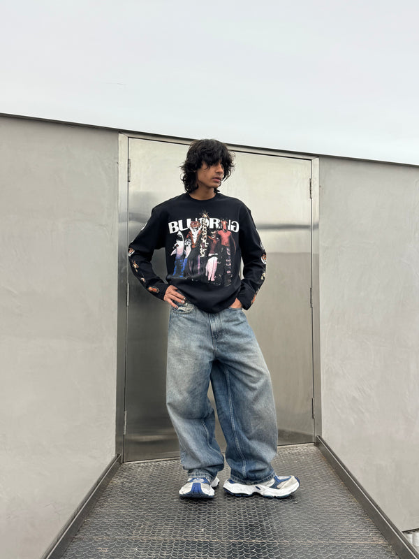 Black oversized premium long-sleeve t-shirt Wild Bunch motif