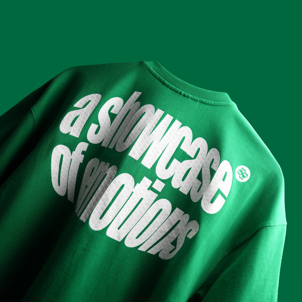 Green premium oversized t-shirt with Showcase of Emotions print