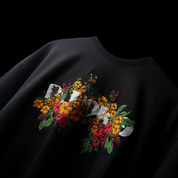 Black premium oversized t-shirt with bouquet embroidery logo
