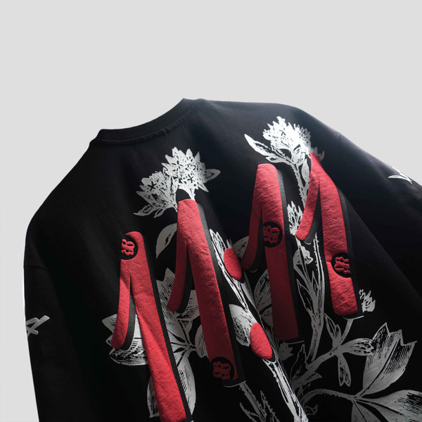 Black premium oversized t-shirt with Eleven-Eleven puff print