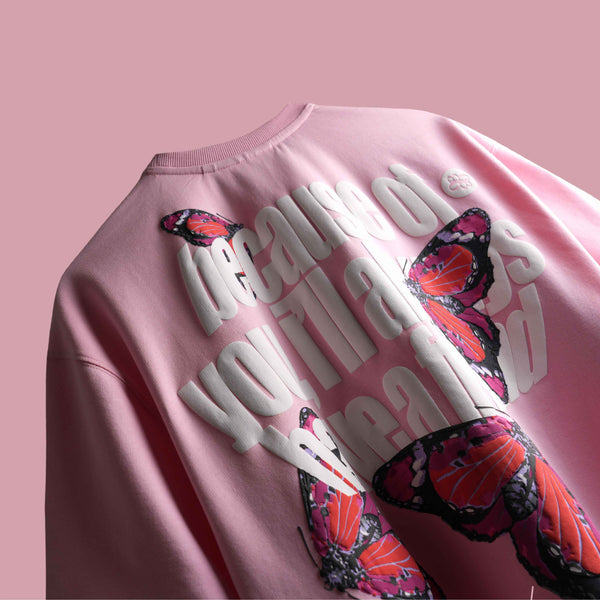 Pink premium oversized t-shirt with puff print