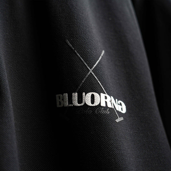 Luxury black oversized polo t-shirt with puff details