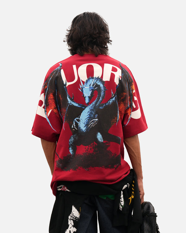 Red premium oversized t-shirt with dragon graphic