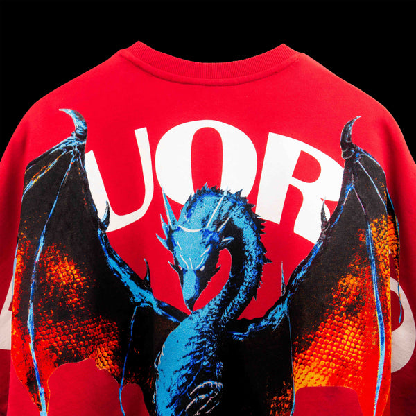 Oversized red streetwear tee Shenron graphic print