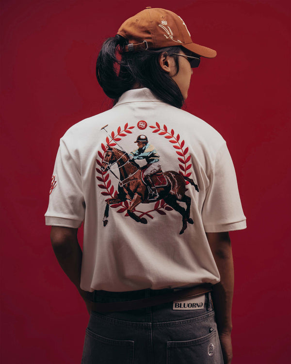 White Saddle League Polo  T-Shirt
