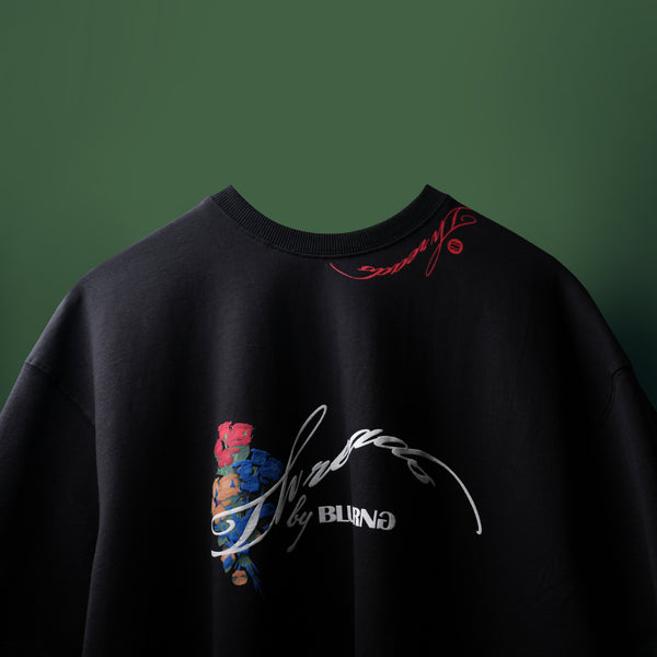 Black Wild Flower Crew Neck T-Shirt