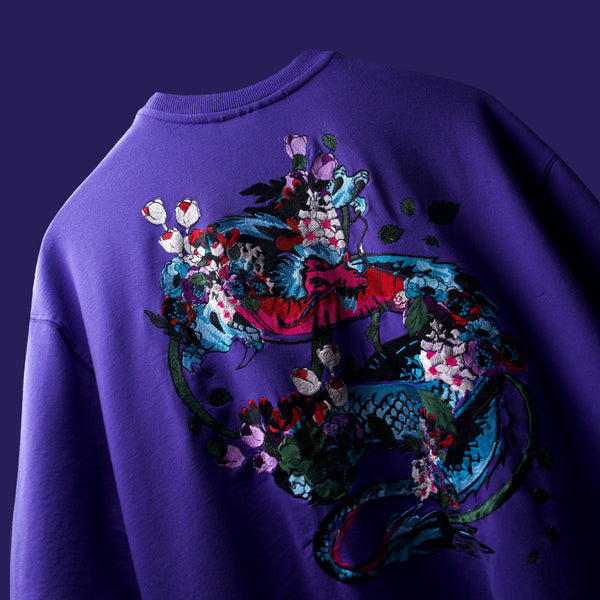 Purple premium oversized streetwear t-shirt embroidered detail