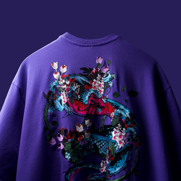 Purple premium oversized t-shirt with embroidery front & back