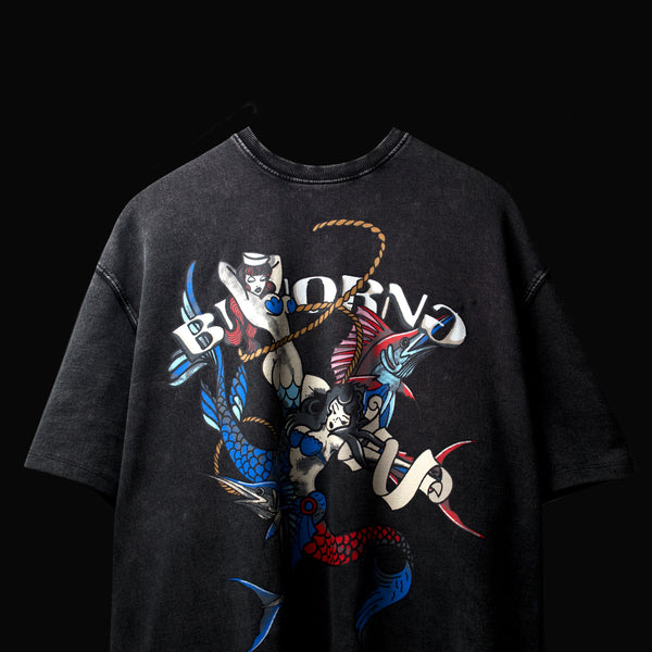 Stone wash premium oversized cotton tee statement graphic