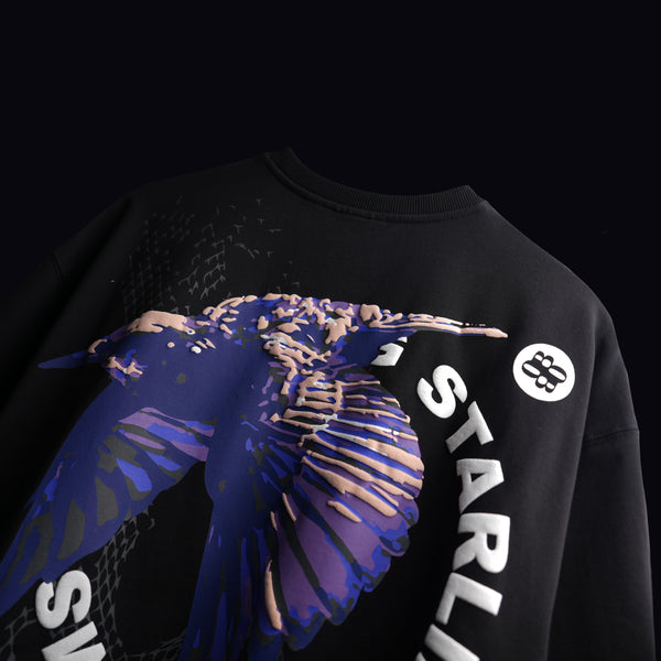 Premium black oversized t-shirt with Starling puff print