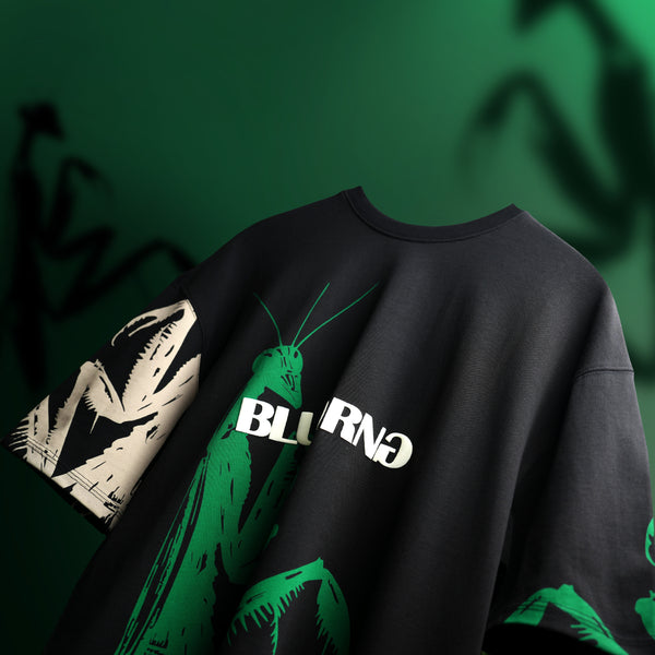 Premium black oversized cotton t-shirt mantis front and back design