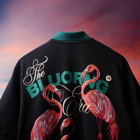 BLACK EMERALD FLAMINGO POLO T-SHIRT (PRE-ORDER)