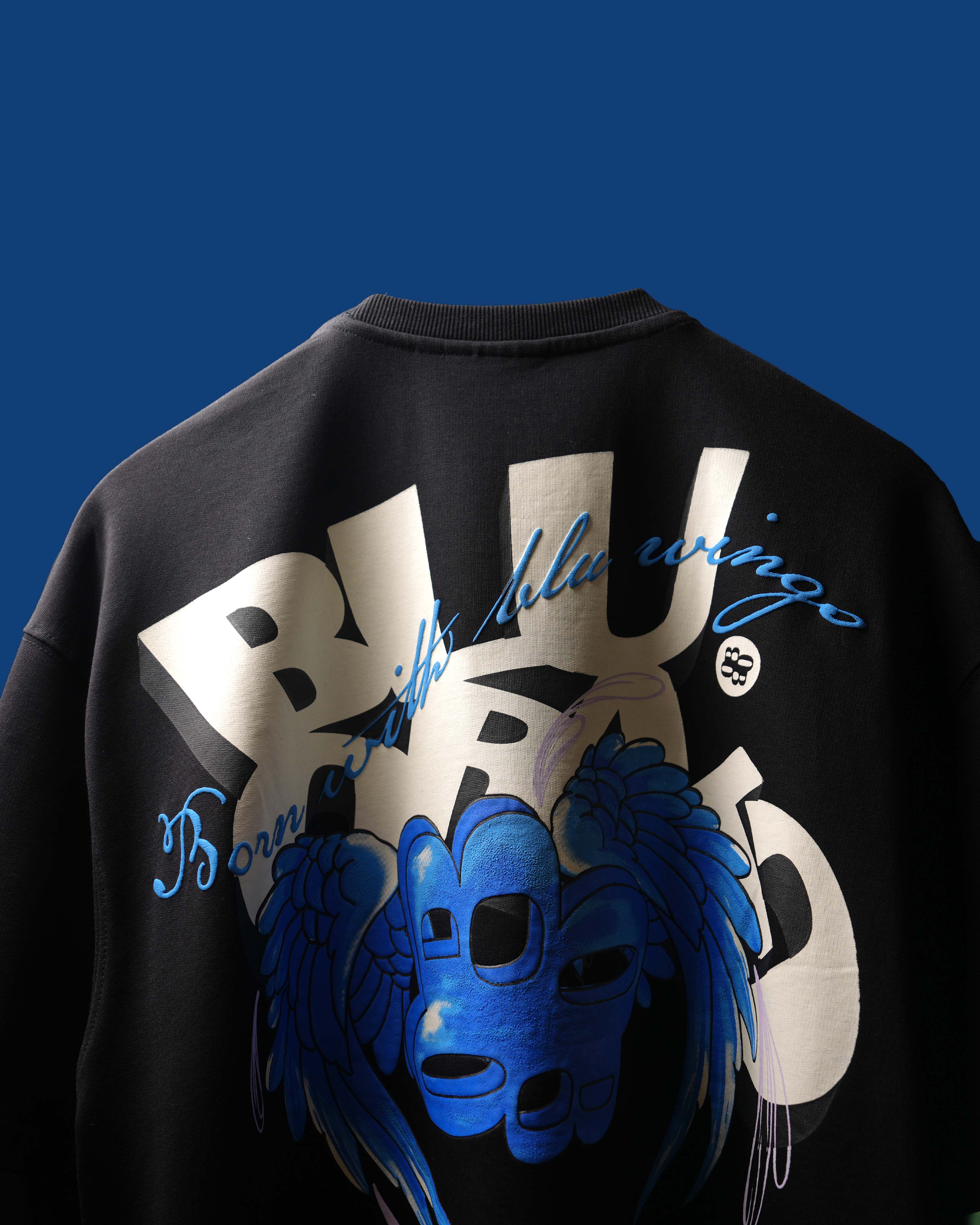 Black x Blue Puff print T-shirt SOKO君 Black Skyburn T-Shirt - Oversized Tee For Men | BLUORNG
