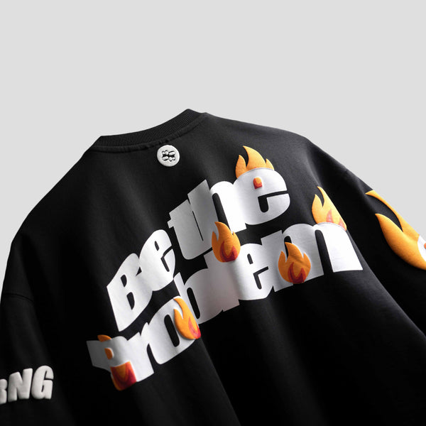 Black premium oversized t-shirt flame puff print