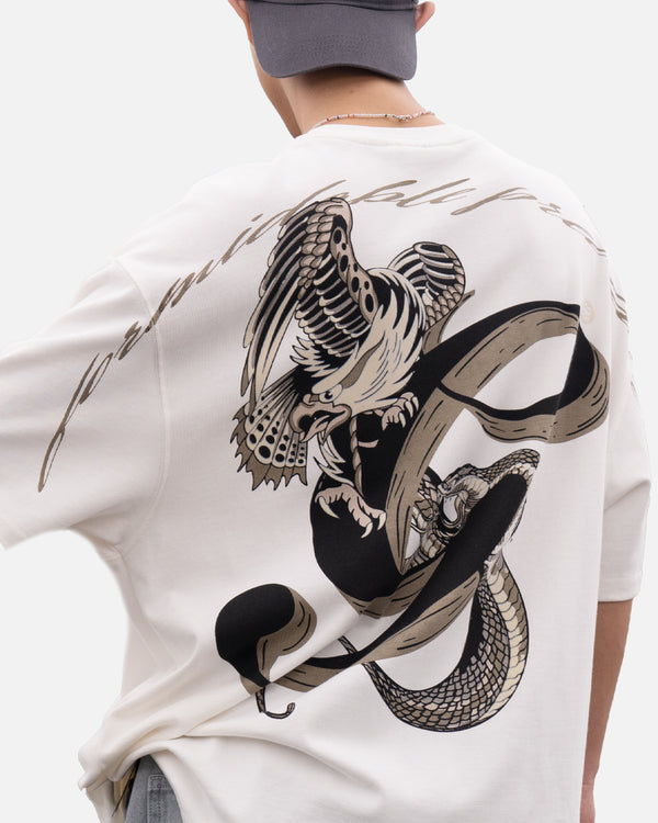 Premium oversized white t-shirt serpent print