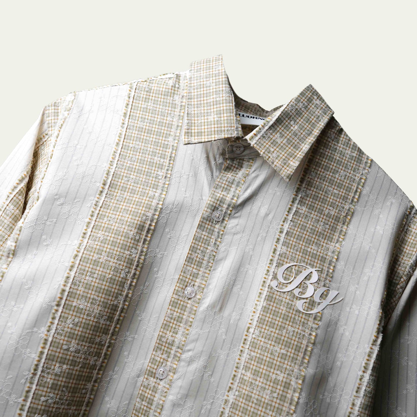 Beige Plaid And Petals Shirt