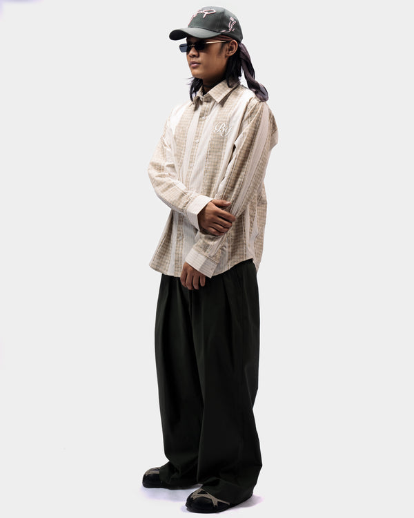 Beige Plaid And Petals Shirt