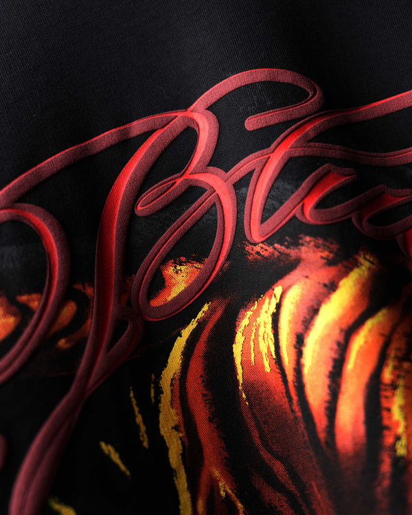 Tiger Printed Black Cotton T-Shirt