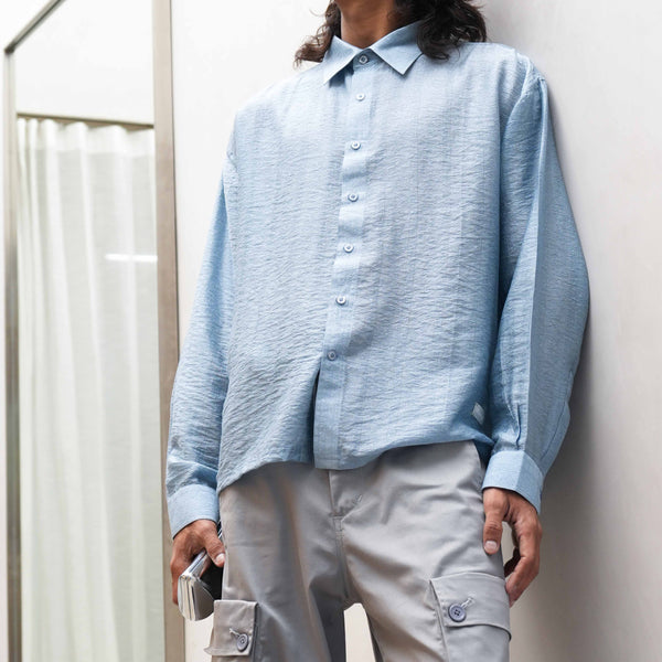 SKY MIST SHIRT  - Sky Blue Linen Shirt