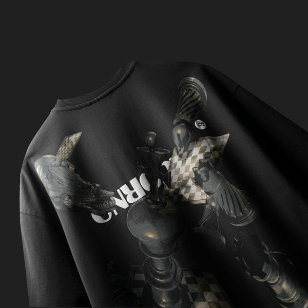 Grey Premium Back Print Chess T-Shirt