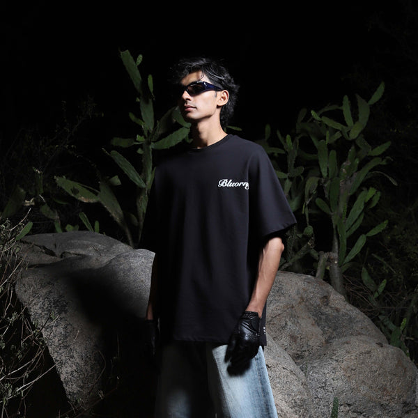 Premium oversized black cotton t-shirt stag design