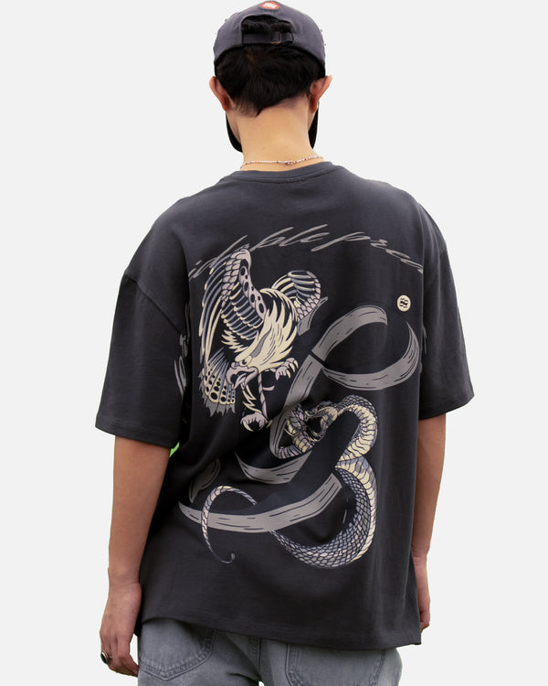 Oversized streetwear grey wash serpent graphic tee