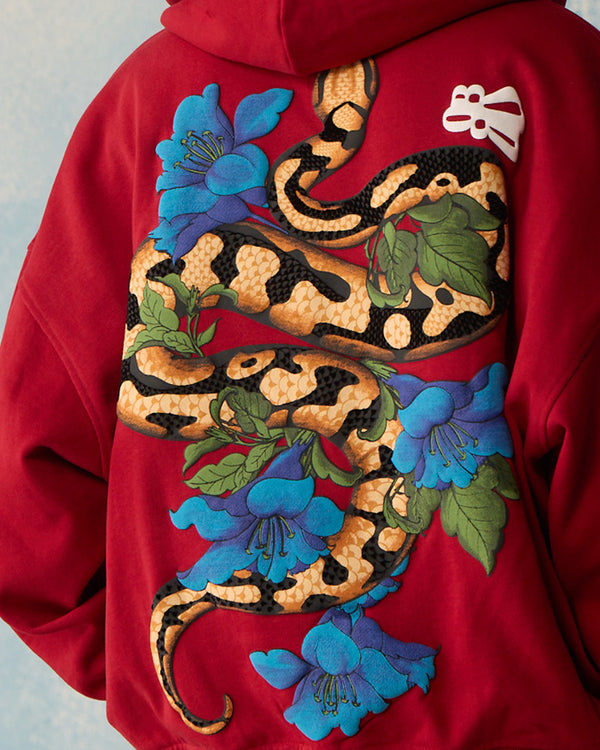 Red Serpent Bloom Zipper Hoodie