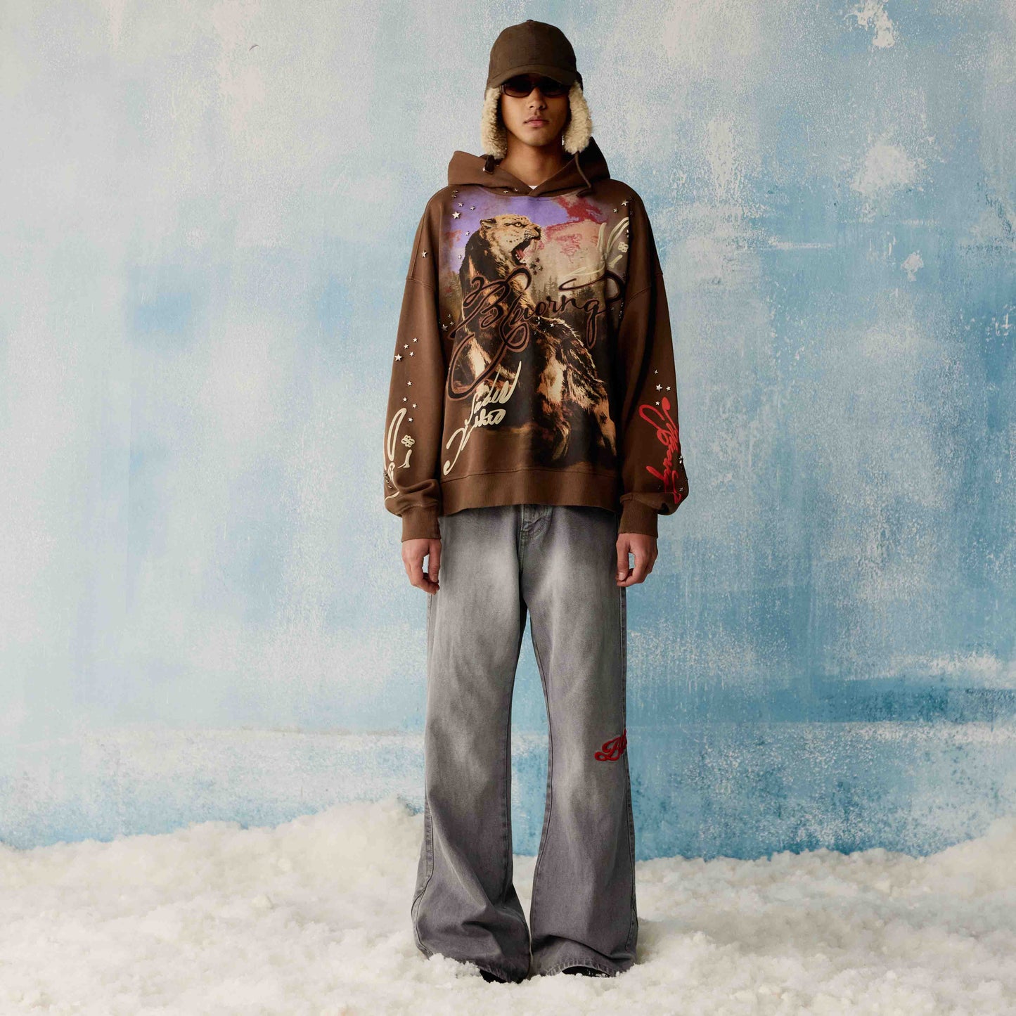 BROWN STAR STUDDED HOODIE