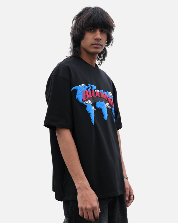 Luxury oversized black t-shirt with scribble art