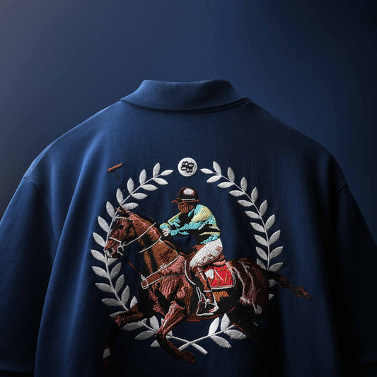 NAVY SADDLE LEAGUE POLO T-SHIRT