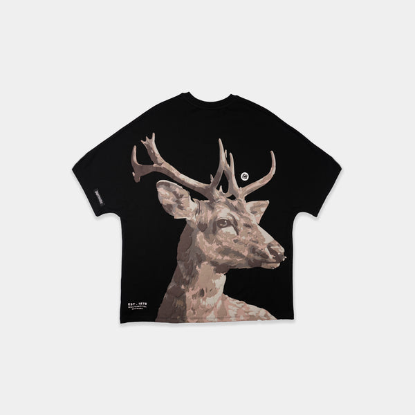 Premium black oversized t-shirt stag paint graphic