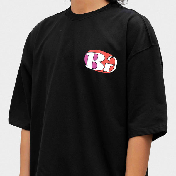 Premium black oversized t-shirt contrast print