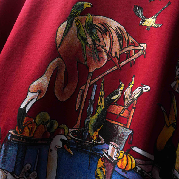 RED FINE DINE PUFF & SCREEN PRINTED T-SHIRT