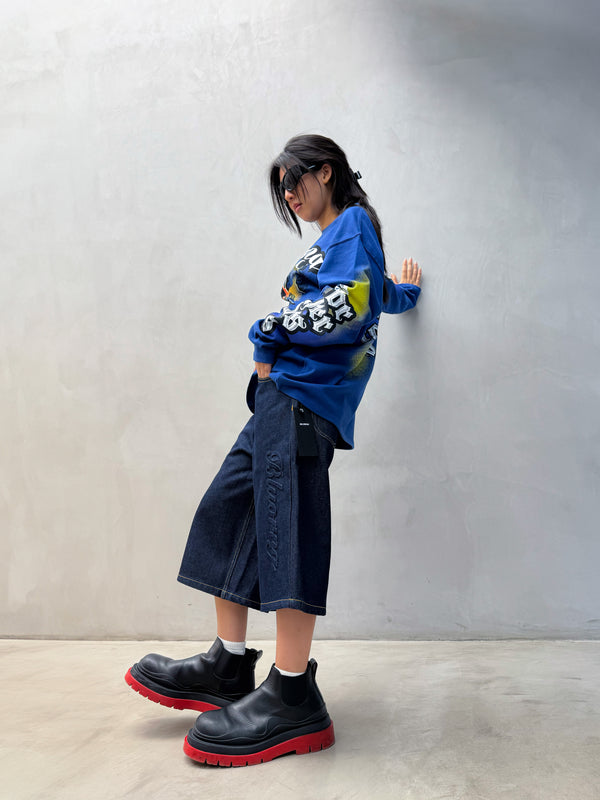 Premium oversized blue full-sleeve t-shirt statement art