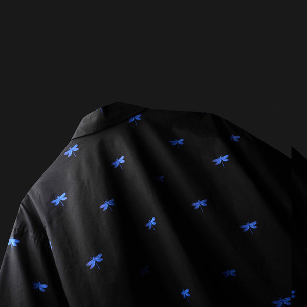 BLACK DRAGONFLY SHIRT  - Black Cotton Poplin Shirt