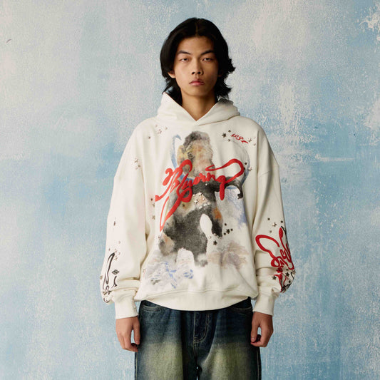 WHITE STAR STUDDED HOODIE