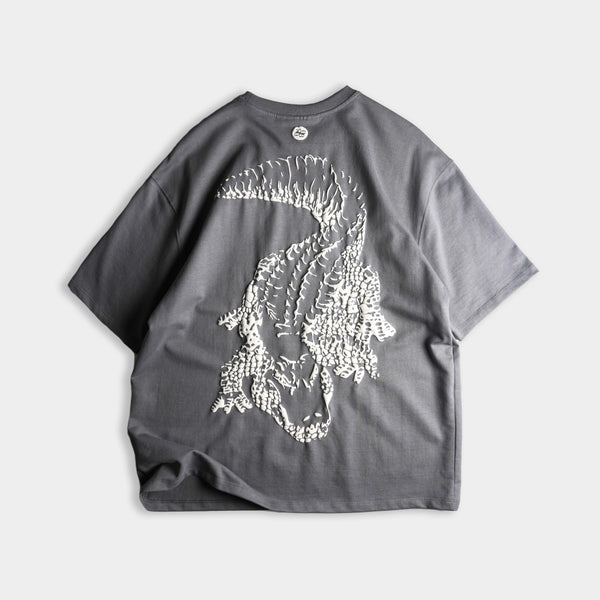 Premium oversized grey crocodile print tee