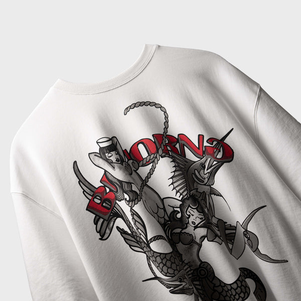 White premium oversized t-shirt with fantasy contrast print