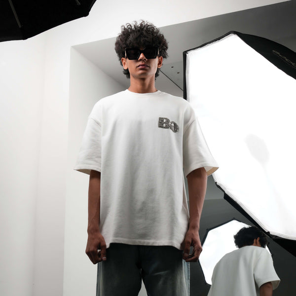 Oversized white premium crystal embellished t-shirt