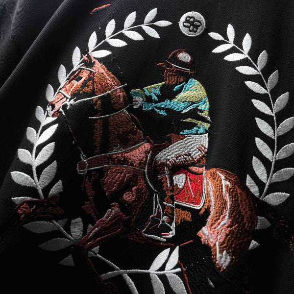 Black Saddle League Embroidery Designed Polo T-Shirt