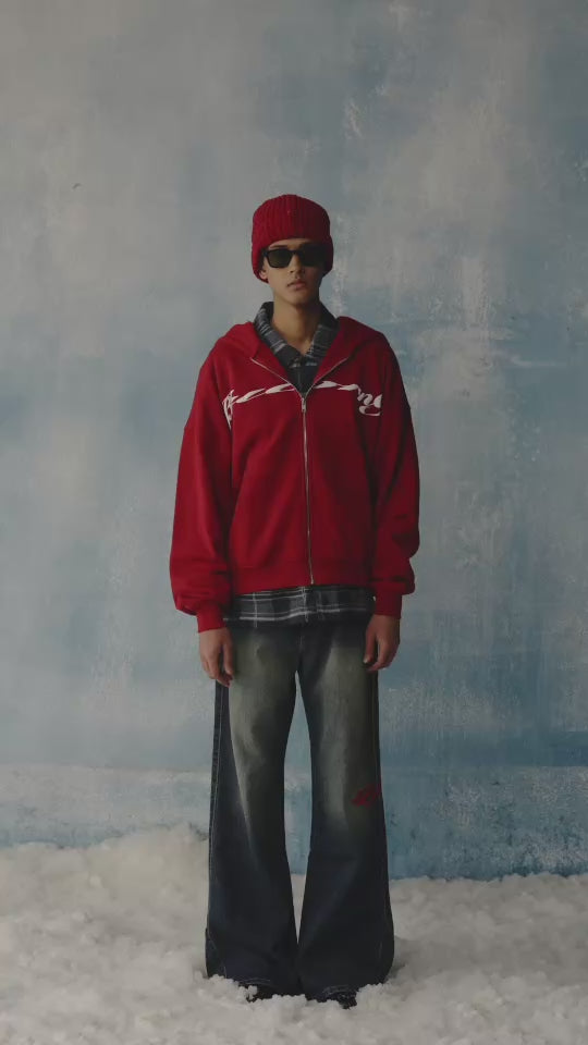 Red Serpent Bloom Zipper Hoodie