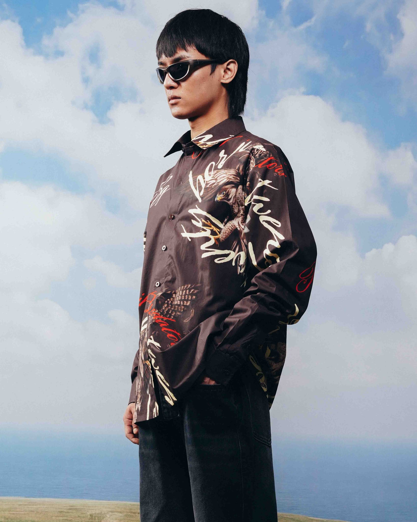 Brown digital print cotton shirt