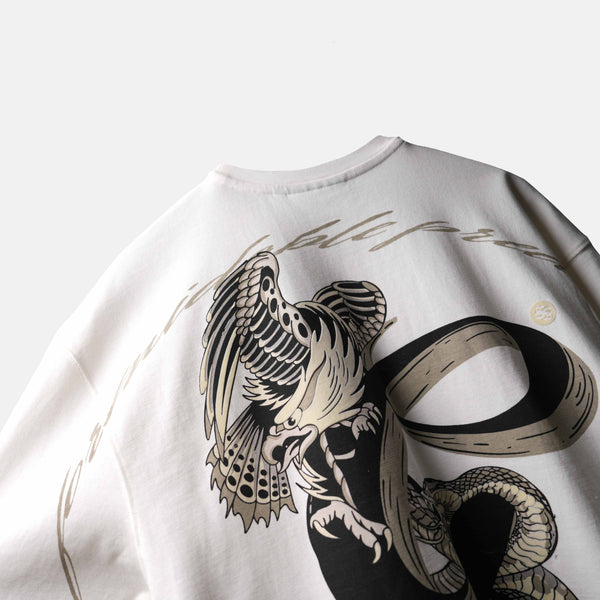 White oversized premium serpent battle t-shirt