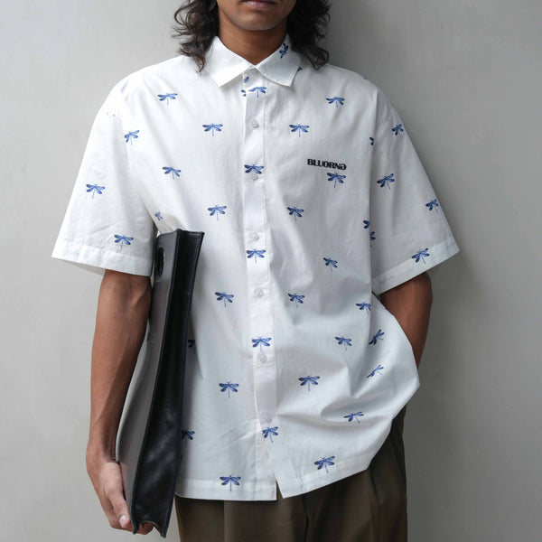 WHITE DRAGONFLY SHIRT - White Half Sleeve Shirt