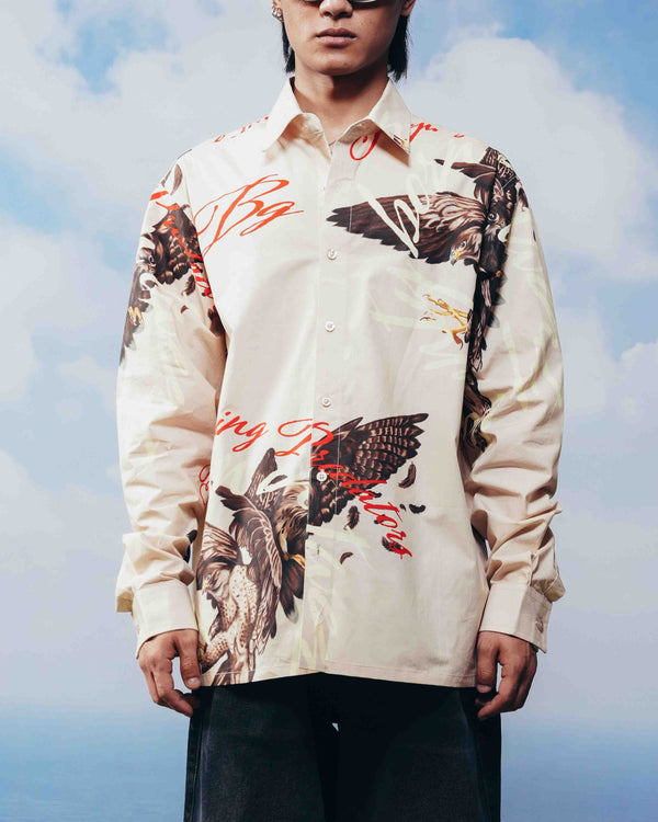 Cream printed shirt with graphic details